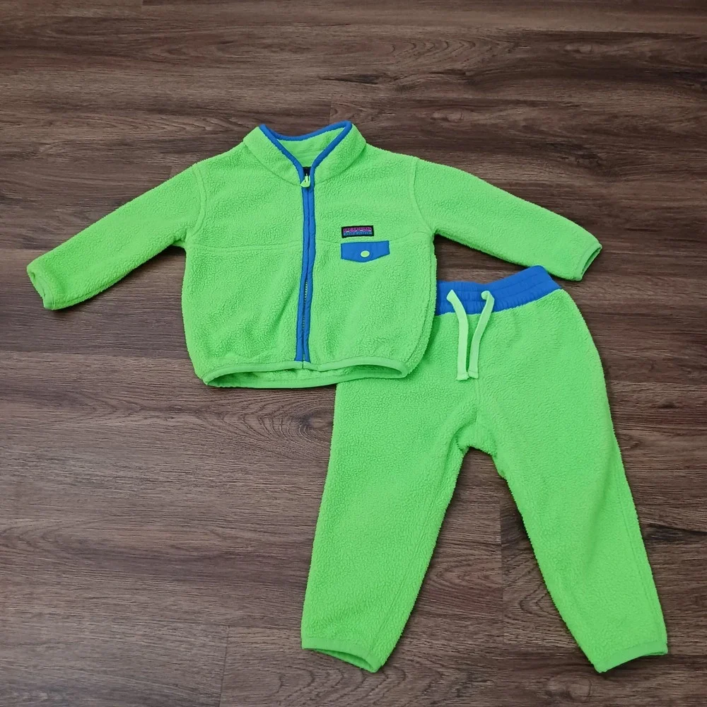Gap Arctic Fleece Reissue Kids Set Electric Green Blue Jacket Pants 18-24 Months